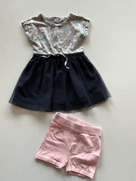 2pc Bird Dress & Pink Shorts