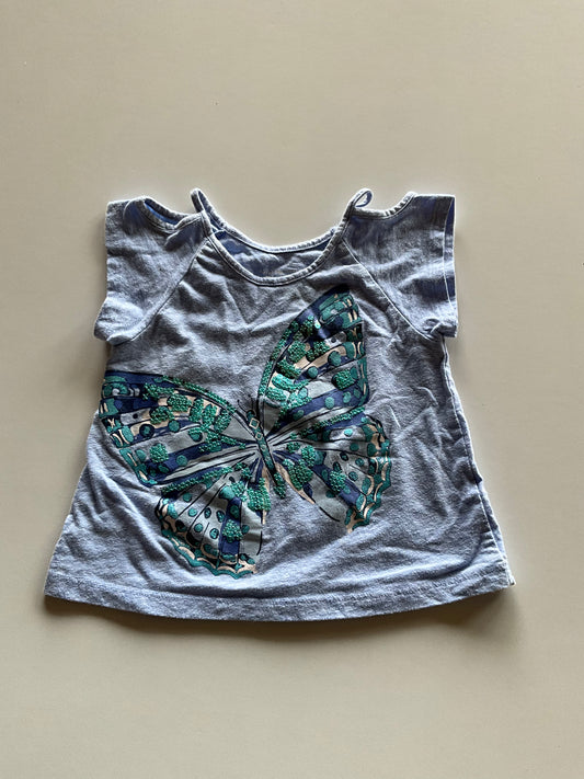 Blue Butterfly Cold Shoulder Tee