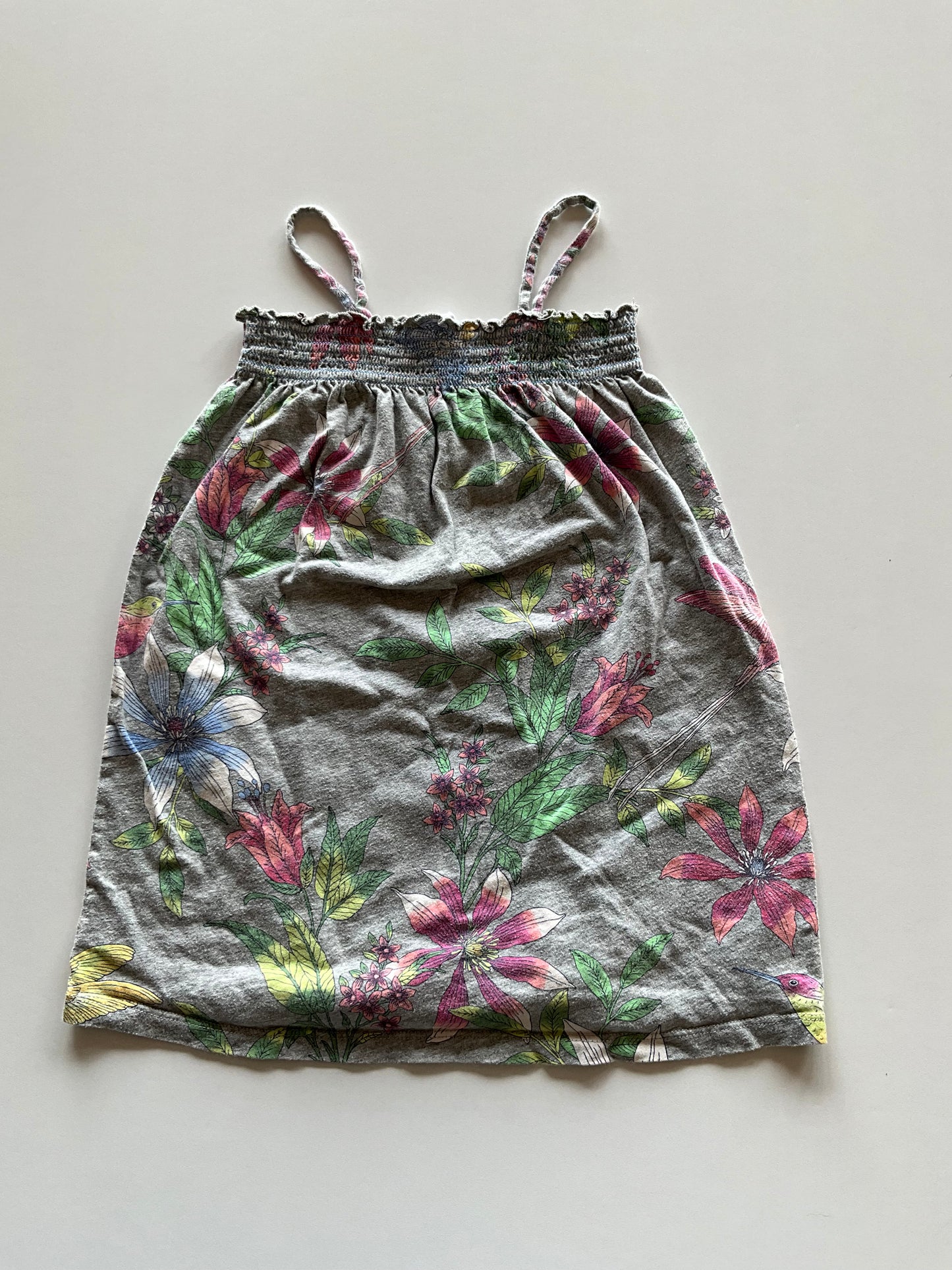 Grey Floral & Hummingbird Dress