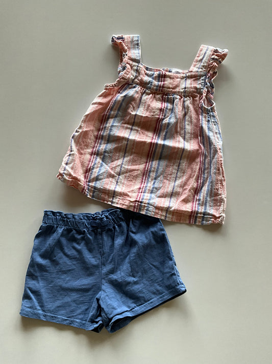 2pc Striped Tank & Blue Shorts Set