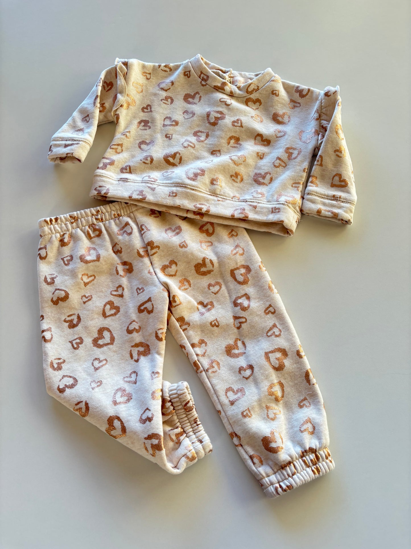 2pc Oatmeal & Rose Gold Heart Leisure Suit