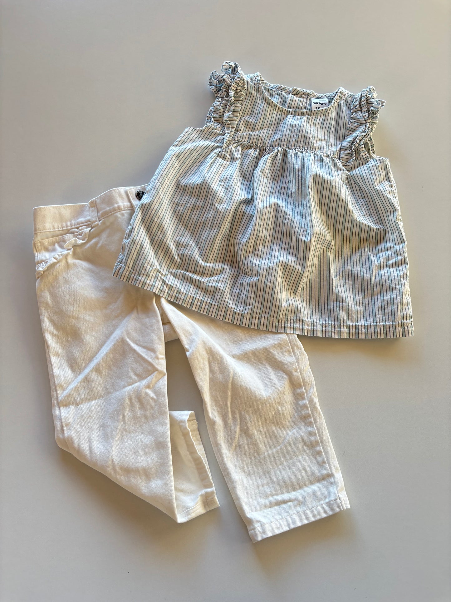2pc Light Blue Striped Tank & White Pants