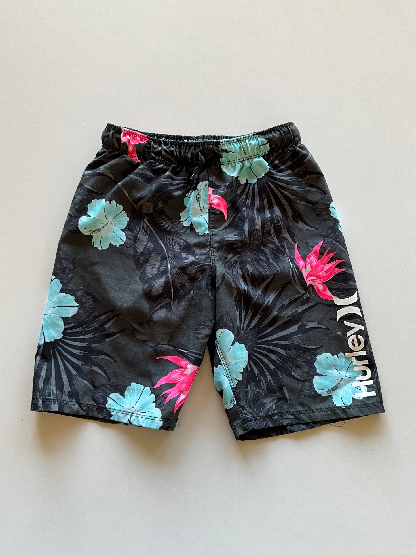 Black Tropical Floral Swim Trunks