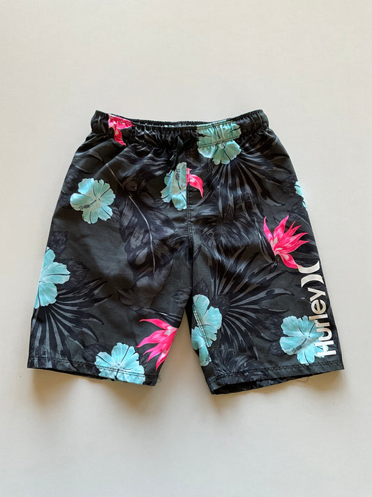 Black Tropical Floral Swim Trunks