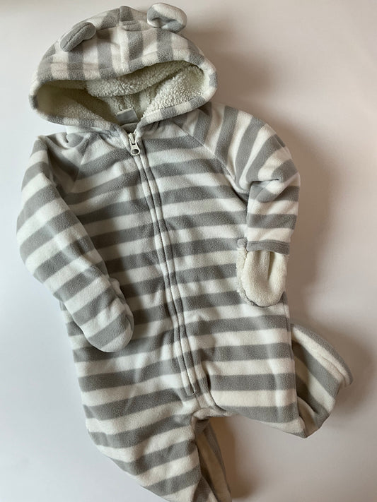 White & Grey Striped Fleece Outdoor Suit