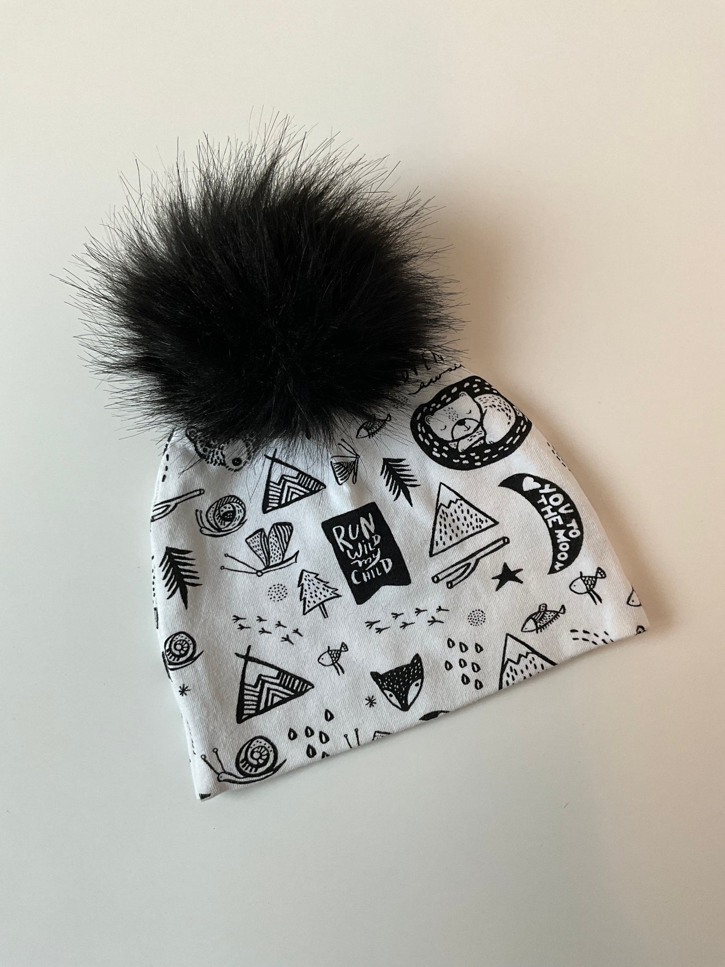 Black & White Baby Beanie with Pom