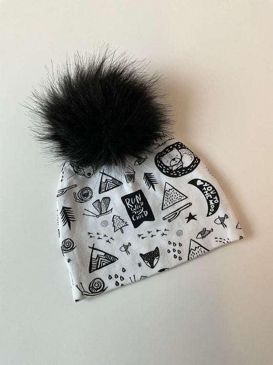 Black & White Baby Beanie with Pom