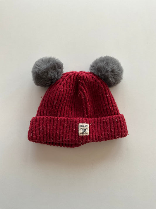Thick Red Toque with Pom Ears
