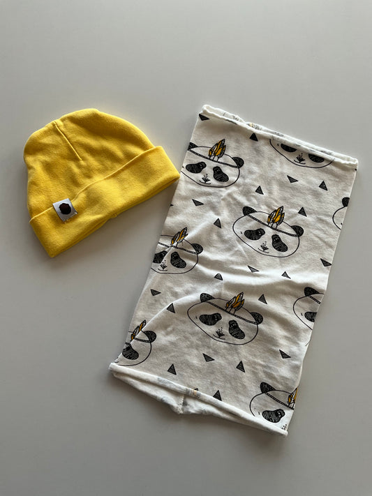 Yellow Beanie with Panda Cowl