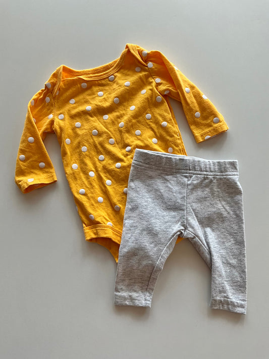 2pc Yellow Polka Dot Set