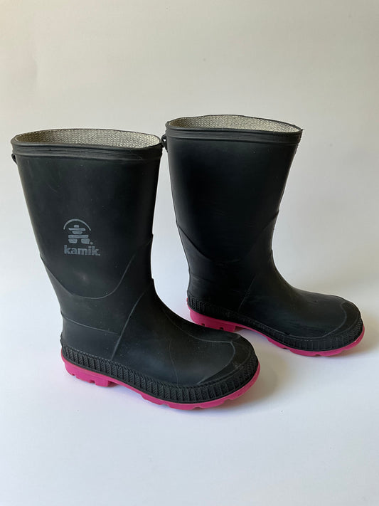 Black & Pink Rubber Boots - size 10