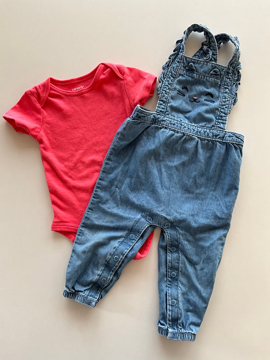 2pc Cat Overalls & Onesie