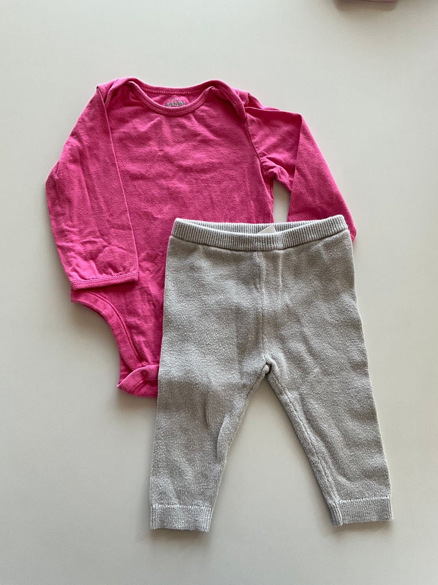 Pink Onesie and Grey Knit Leggings